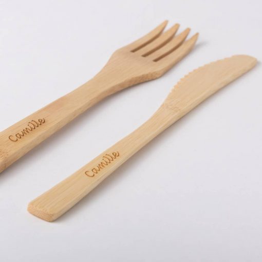 fourchette et couteaux en bambou