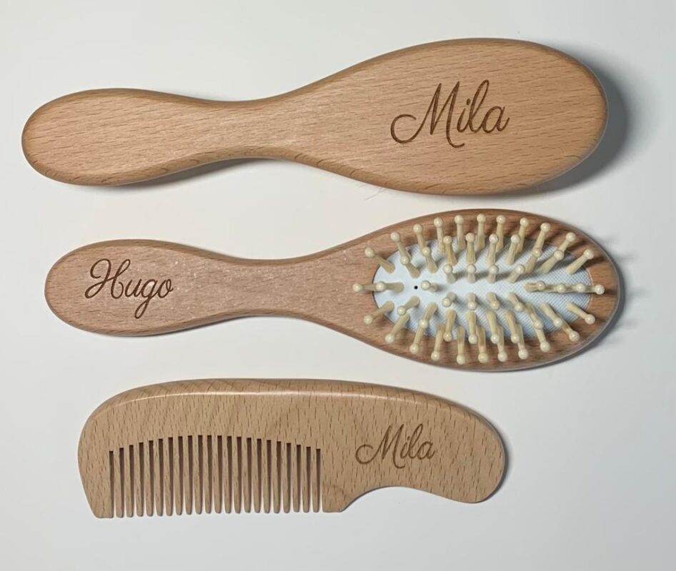 Set Brosse Et Peigne Pour Bébé - 2 Brosses à Poils Doux Et 1 Peigne, Blanc, Soin Cheveux Nouveau-né, Idée Cadeau Naissance